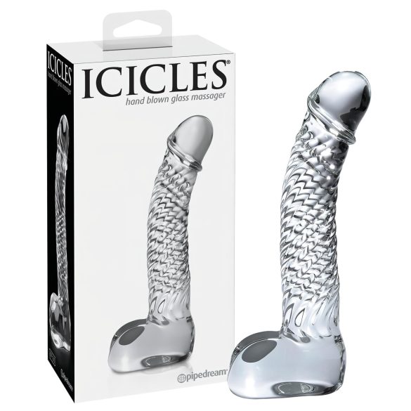 Icicles No. 61 - skleněné dildo ve tvaru penisu s varlaty (průhledné)