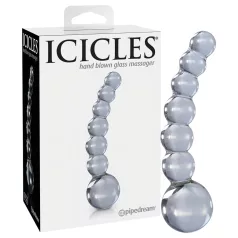   Icicles No. 66 - skleněné dildo - zahnuté, s kuličkami - čiré