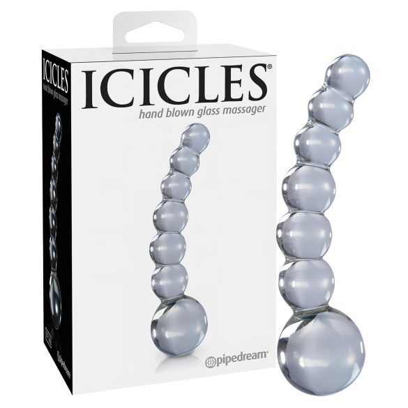 Icicles No. 66 - skleněné dildo - zahnuté, s kuličkami - čiré