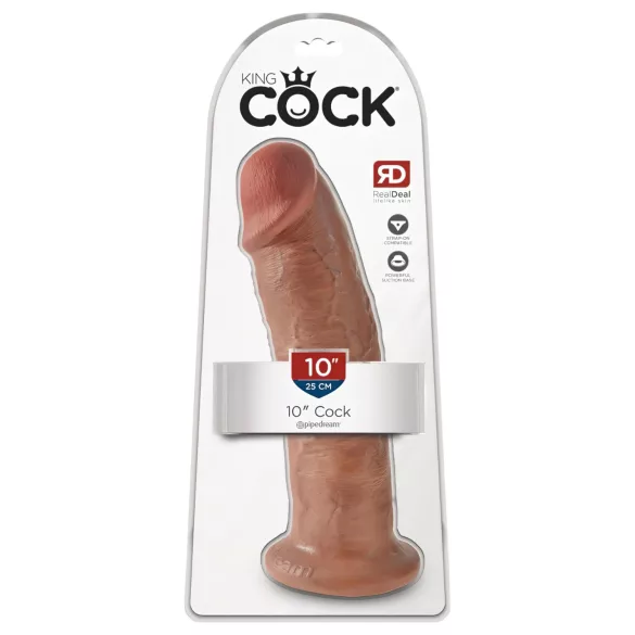 King Cock 10 - velký dildo s přísavkou (25 cm) - tmavá přírodní barva