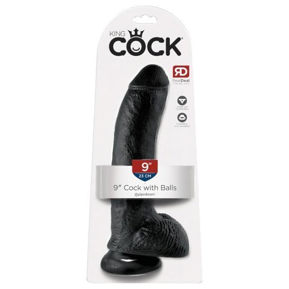 King Cock 9 - černý přísavný dildo s varlaty (23 cm)