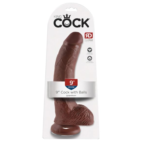 King Cock 9 - velký realistický dildo s přísavkou a varlaty (23 cm) - hnědý
