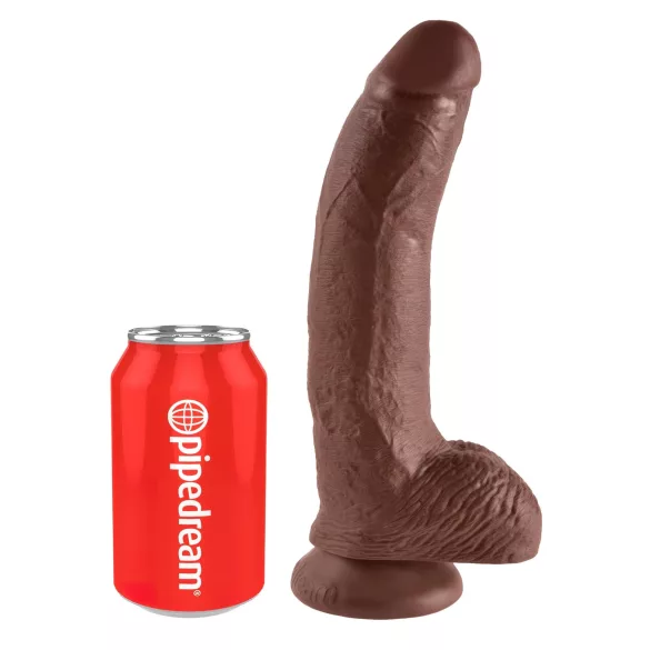 King Cock - realistické dildo s varlaty a přísavkou - 23 cm - hnědé