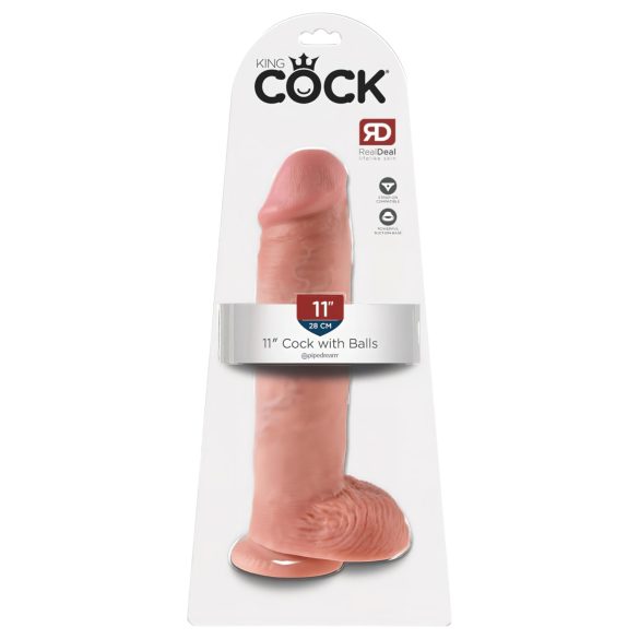 King Cock 11 - přísavkový dildo s varlaty (28 cm) - přírodní