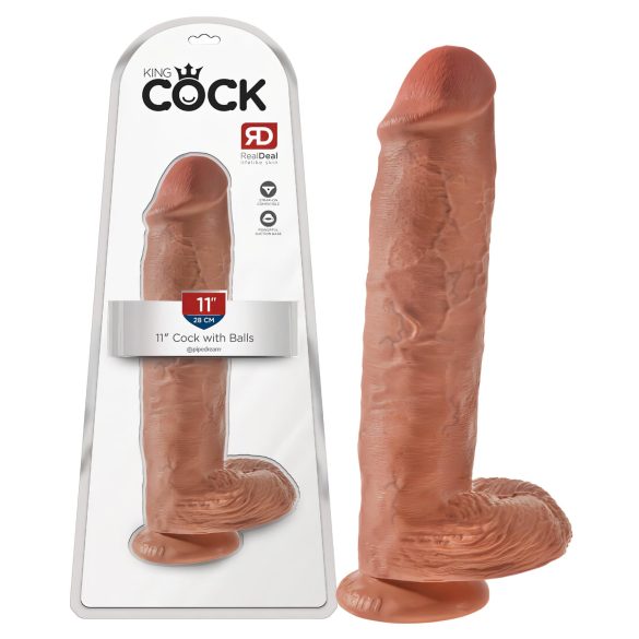 King Cock 11 - přísavkový dildo s varlaty (28 cm) - tmavě přírodní