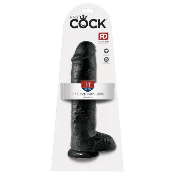 King Cock 11 - velký dildo s přísavkou a varlaty (28 cm) - černý