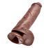 King Cock 11 - velká přísavková dildo s varlaty (28 cm) - hnědá