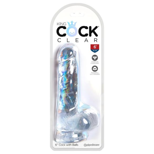 King Cock Clear 6 - přísavka, s varlaty, malý dildo (15 cm)