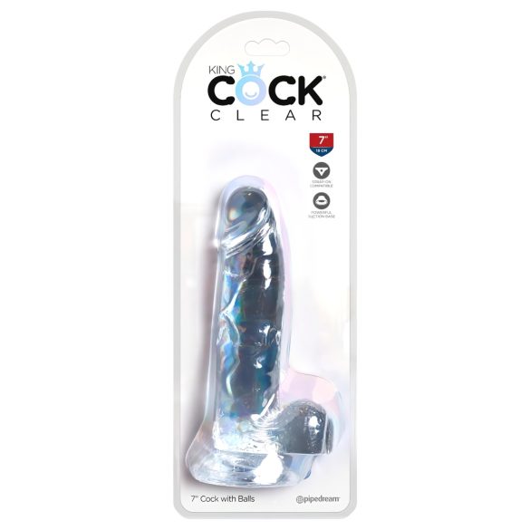 King Cock Clear 7 - přísavkový dildo s varlaty (18 cm)