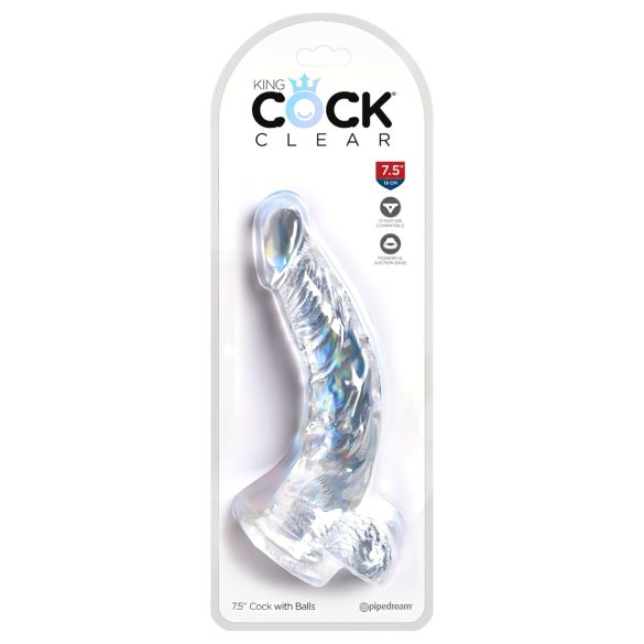 King Cock Clear 7,5 - přísavkový, varlatový dildo (19 cm)