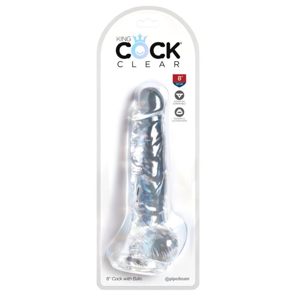 King Cock Clear 8 - Přísavkový dildo s varlaty (20 cm)