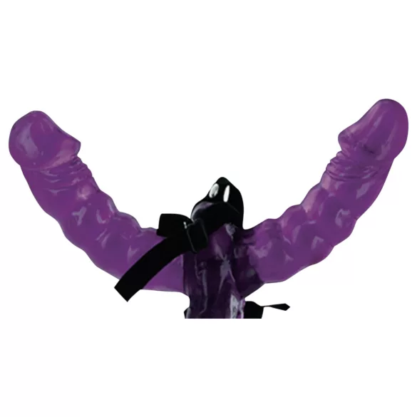 Fetish - připínací dvojité dildo s postrojem - černé