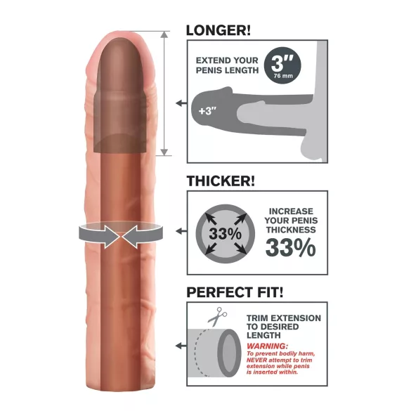 Pipedream - X-TENSION Perfect 3 - realistický návlek na penis (22,8 cm, tělová barva)