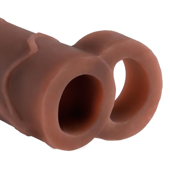 X-TENSION Perfect 2 - návlek na penis s kroužkem - 19 cm - tmavá tělová