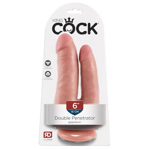 King Cock - realistické dvojité dildo - přírodní barva