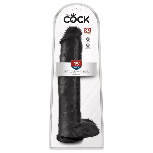 King Cock 15 - dildo s přísavkou a varlaty (38 cm, černé)