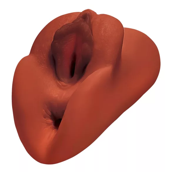 PDX - masturbátor 2v1 - realistický design - hnědá