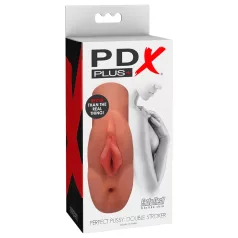   PDX - 2v1 realistický masturbátor - dvojitý otvor - tmavá tělová barva