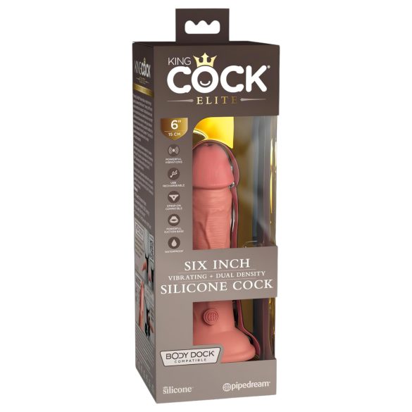 King Cock Elite 6 - realistický vibrátor 15 cm - tmavá tělová barva