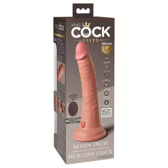 King Cock Elite 7 - vibrátor s přísavkou a ovládáním - 18 cm - tělový