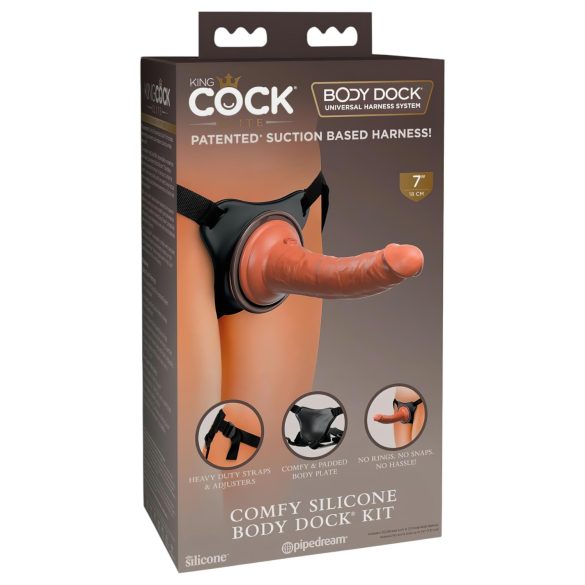 Královský Cock Elite Comfy - připínací dildo s postrojem (tmavá přírodní)