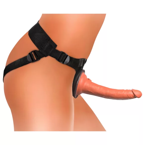 King Cock Elite Comfy - připínací dildo s postrojem - tmavý odstín natur