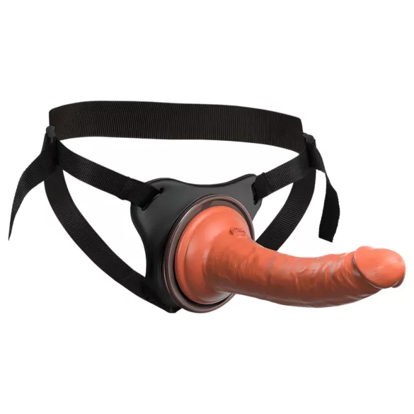 King Cock Elite Comfy - připínací dildo s postrojem - tmavý odstín natur