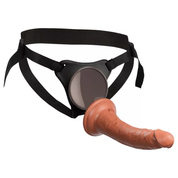 King Cock Elite Comfy - připínací dildo s postrojem - tmavý odstín natur