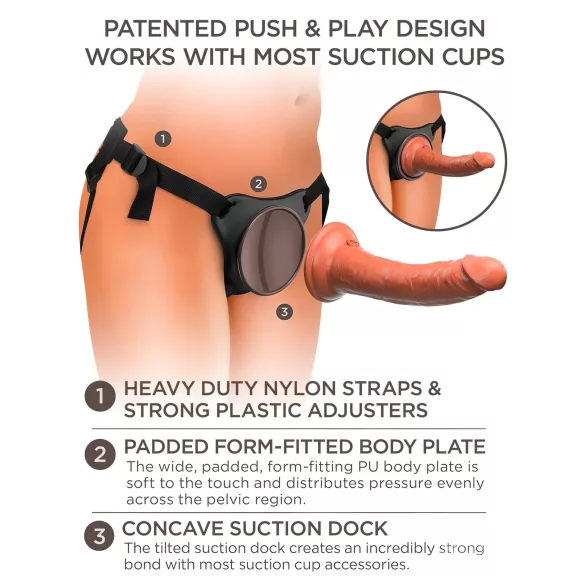 King Cock Elite Comfy - připínací dildo s postrojem - tmavý odstín natur