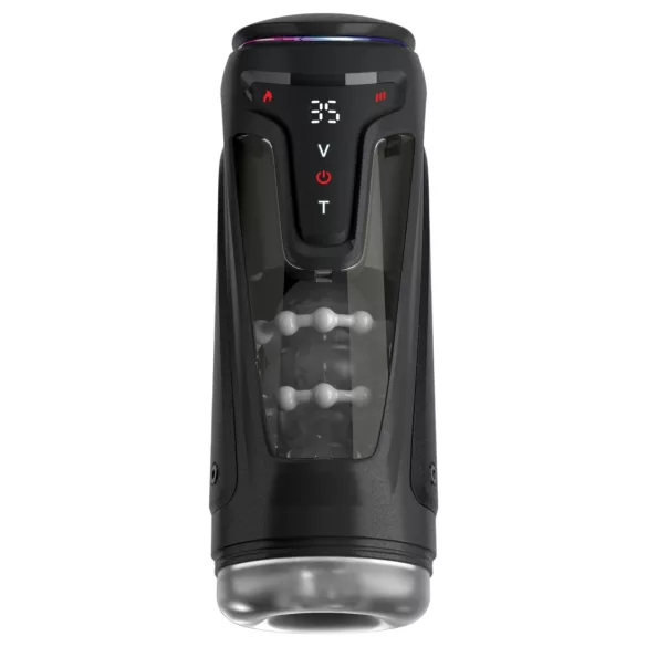 PDX Elite Moto-Bator Pro - perličkový, vyhřívaný tlačný masturbátor (černý)