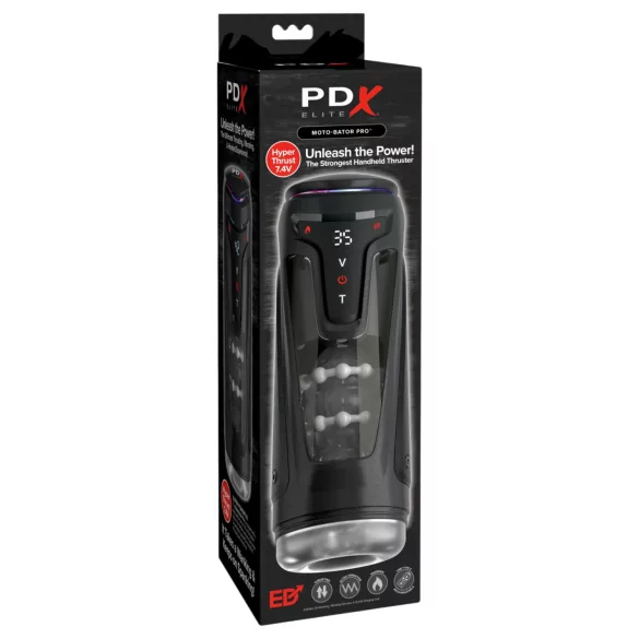 PDX Elite Moto-Bator Pro - perličkový, vyhřívaný tlačný masturbátor (černý)