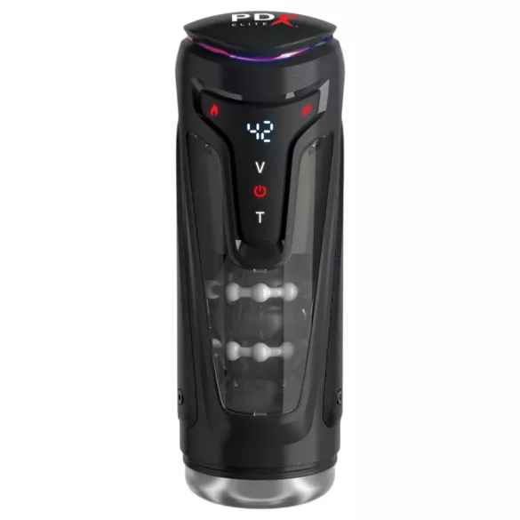 PDX Elite Moto-Bator Pro - perličkový, vyhřívaný tlačný masturbátor (černý)