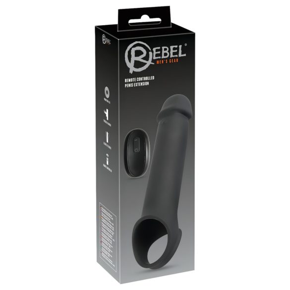 Rebel - akumulátorový, vibrační rádiový návlek na penis (černý)
