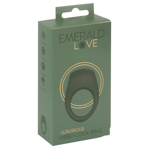 Emerald Love - dobíjecí, vodotěsný vibrační erekční kroužek (zelený)