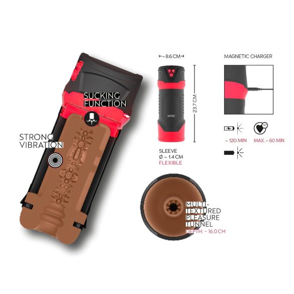 WYNE 01 - akku vibrační, sání, hřejivý masturbátor (černý)