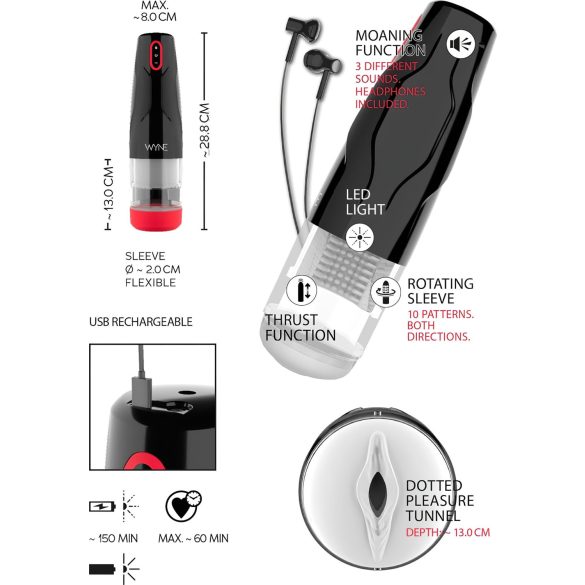 WYNE 05 - masturbátor s rotací - akumulátor - černá/bílá