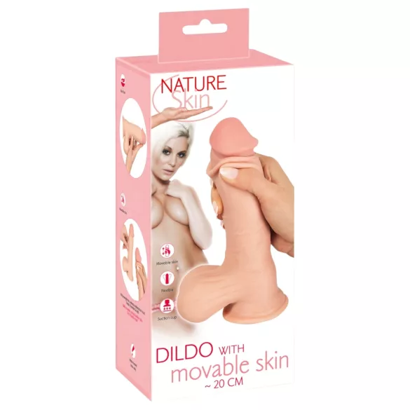 Nature Skin - realistické dildo s kůží - 20 cm - tělová barva
