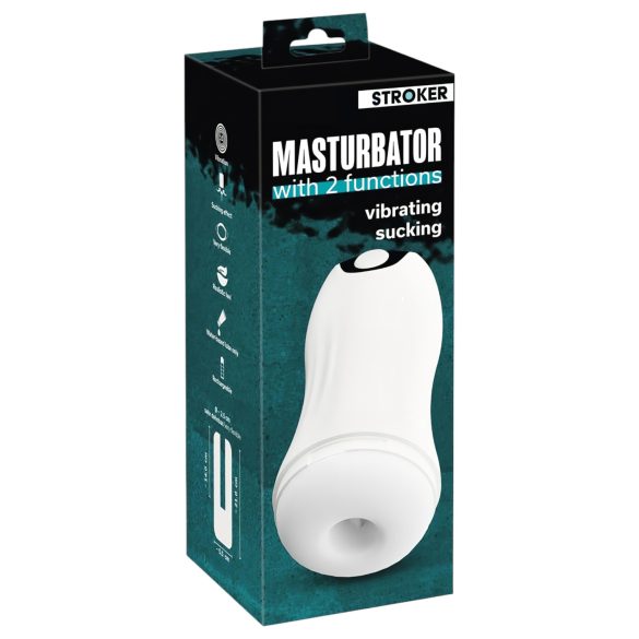 STROKER - akumulátorový, sací-vibrační masturbátor (bílý)