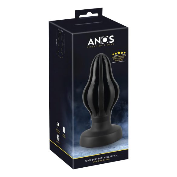 ANOS - měkký anální plug s drážkami - 7 cm (černý)