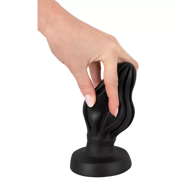 ANOS - vroubkovaný měkký anální kolík - 7 cm (černý)