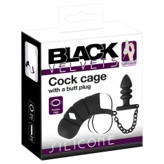   Black Velvets - silikonový penisový klec s análním plugem (černá)