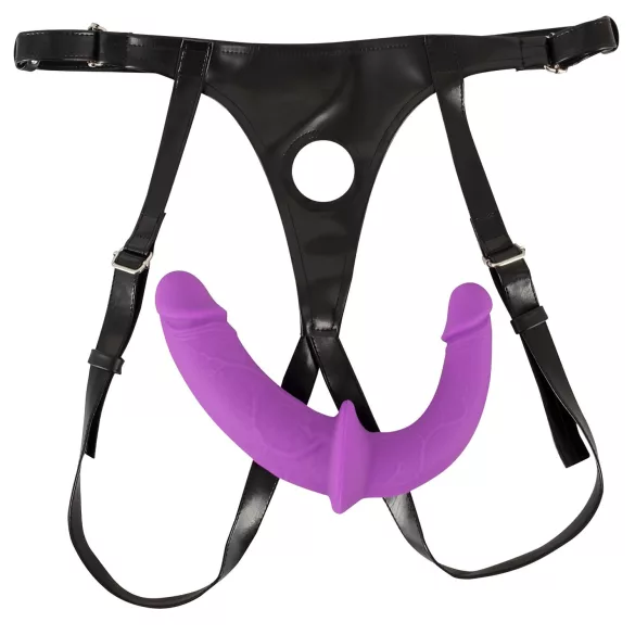 SMILE - nasazovací dvojité dildo s kalhotkami - silikon fialovo-černé