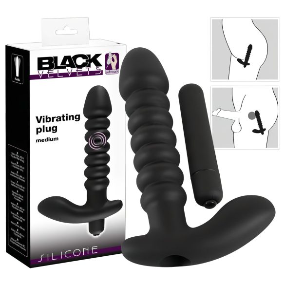 Black Velvet vroubkovaný vibrátor - střední (černý)