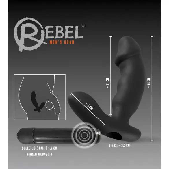 Rebel - vibrační stimulátor prostaty s penisem (černý)