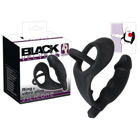 Černý samet - anální vibrátor s kroužky na penis a varlata (černý)