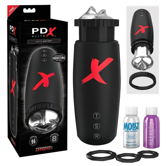 PDX Moto Kouzlo - sací, pohybující se rty masturbátor (černý)