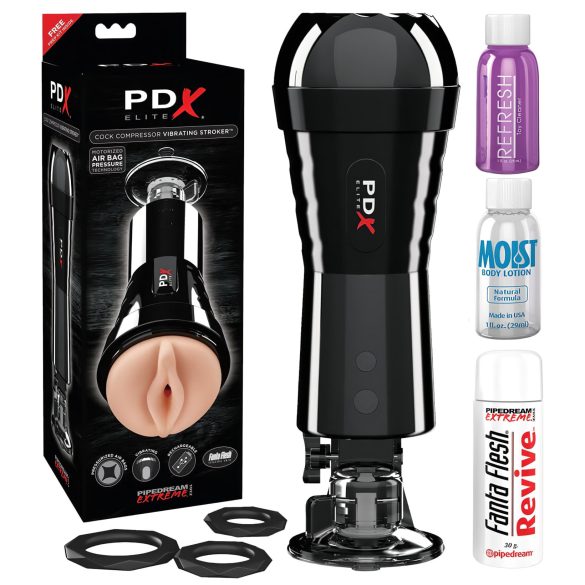 PDX Cock Compressor - sací a vibrační vaginální masturbátor (černý)