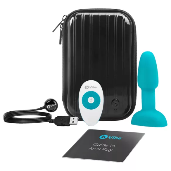 b-Vibe - anální vibrátor s rotujícími korálky - tyrkysový