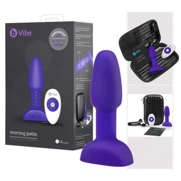 b-Vibe Rimming - fialový anální vibrátor s rotujícími perličkami