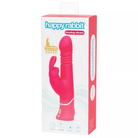 Happyrabbit - vibrátor s pohybem a klitorálním ramenem - dobíjecí, růžový